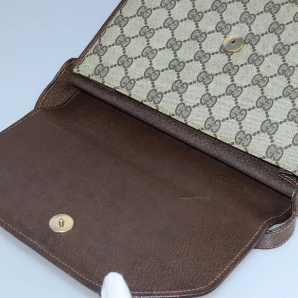 GUCCI GG Supreme Web Sherry Line Shoulder Bag PVC Leather Beige Gold - Picture 9 of 16
